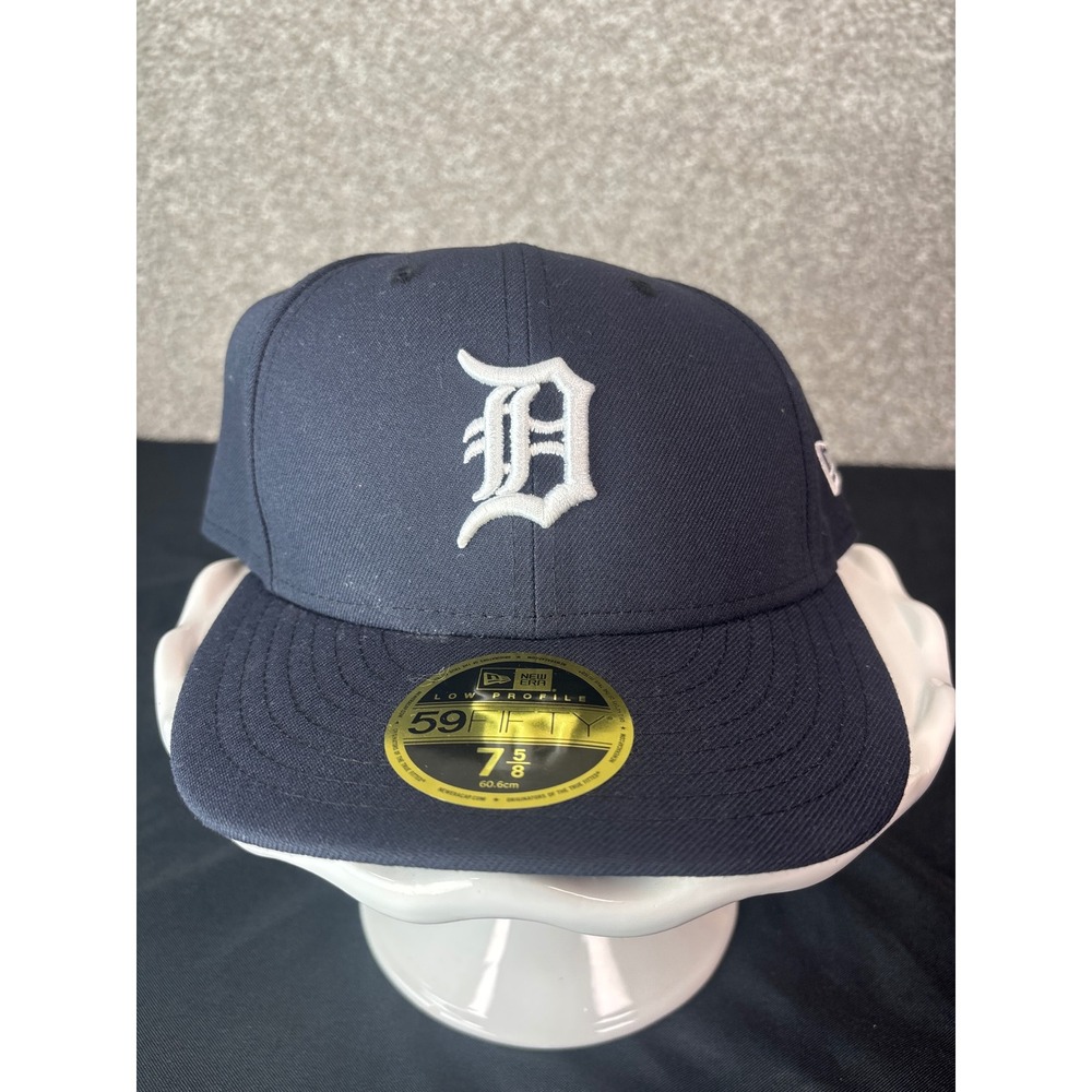 New Era Detroit Tigers 59FIFTY Low Profile Fitted Hat Navy Blue Size 7 5/8